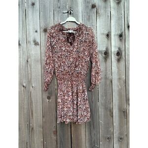 Veronica‎ M Womens Dress L Long Sleeve Brown Multicolor Sheer Boho Chic